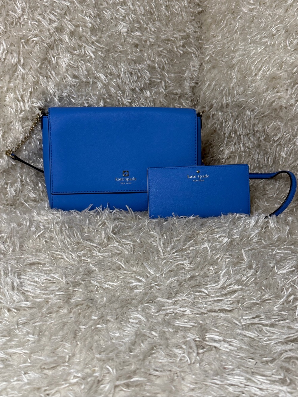 Kate Spade Bright Blue Charlotte Street Alek Crossbody Bag/Saffiano Wallet